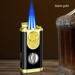 Black Gold Nickle Transom Three Torch Lighter with Zinc Alloy Gift Box - Nickel for Cigar Enthusiasts transom three