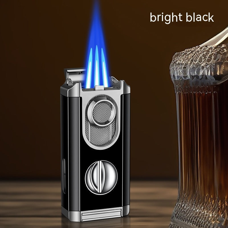 Black Gold Nickle Transom Three Torch Lighter with Zinc Alloy Gift Box - Nickel for Cigar Enthusiasts transom three