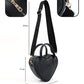 Black Heart Shaped Faux Leather Zipper Bag Single Compartment Hand Arm and Shoulder Bag