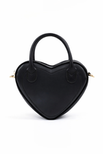 Black Heart Shaped Faux Leather Zipper Bag Single Compartment Hand Arm and Shoulder Bag