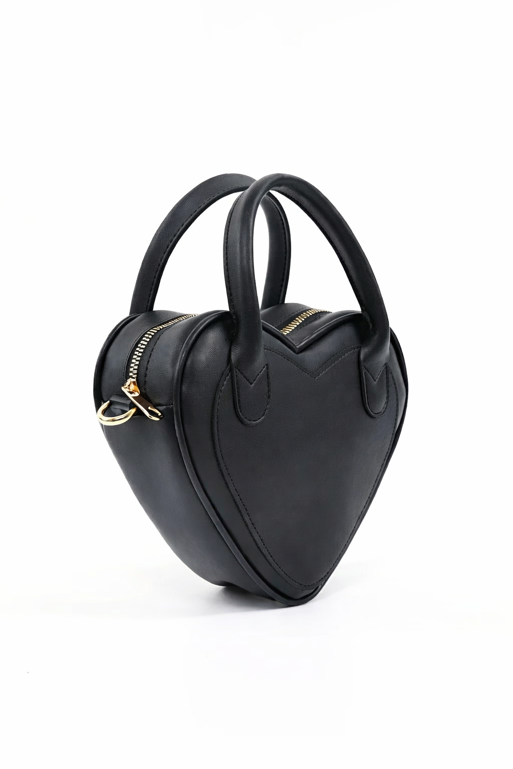 Black Heart Shaped Faux Leather Zipper Bag Single Compartment Hand Arm and Shoulder Bag