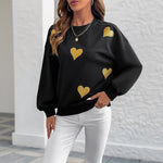 Black Heart Pullover Sweatshirt Women Cute Cotton Knit Long Sleeve Top - Teleplus