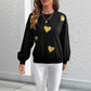 Black Heart Pullover Sweatshirt Women Cute Cotton Knit Long Sleeve Top - Teleplus