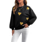 Black Heart Pullover Sweatshirt Women Cute Cotton Knit Long Sleeve Top - Teleplus