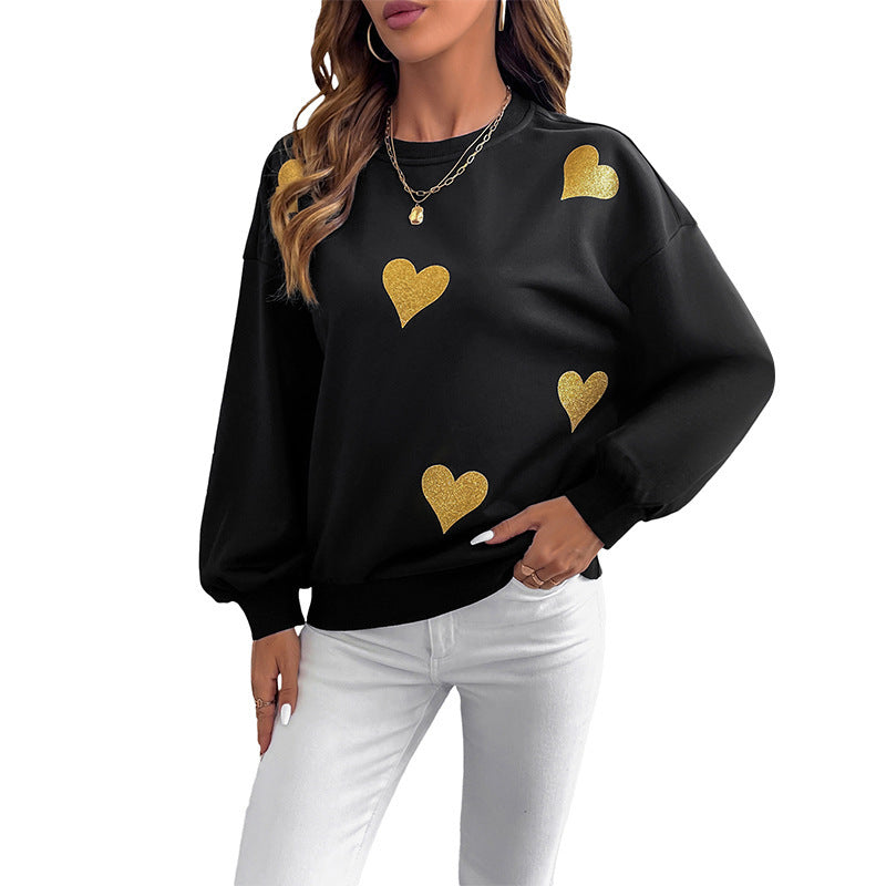 Black Heart Pullover Sweatshirt Women Cute Cotton Knit Long Sleeve Top - Teleplus