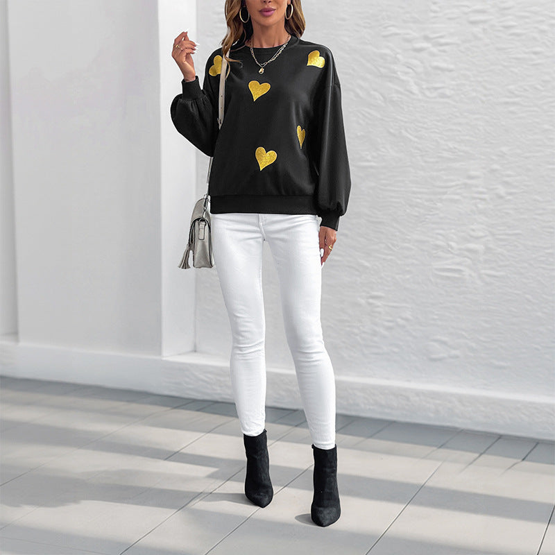 Black Heart Pullover Sweatshirt Women Cute Cotton Knit Long Sleeve Top - Teleplus