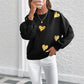 Black Heart Pullover Sweatshirt Women Cute Cotton Knit Long Sleeve Top - Teleplus