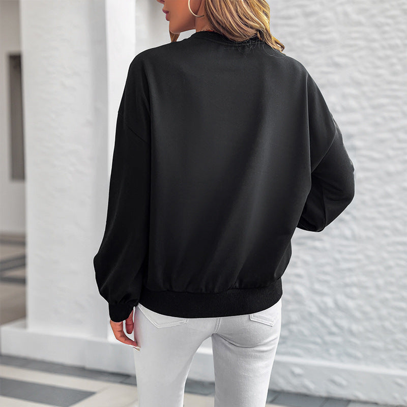 Black Heart Pullover Sweatshirt Women Cute Cotton Knit Long Sleeve Top - Teleplus