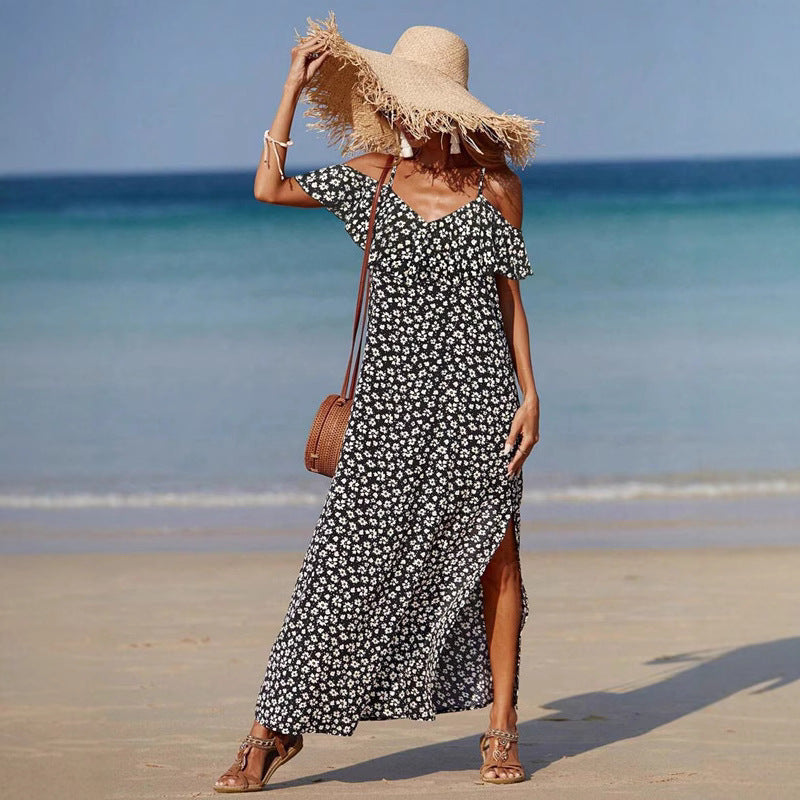 Black High Waist Suspender Skirt Mid Length Elegant Commute Style Dress