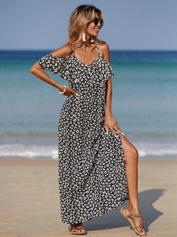 Black High Waist Suspender Skirt Mid Length Elegant Commute Style Dress