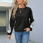 Black Lace Pullover Long Sleeve Casual Top Womens Asian Sizes S to XL