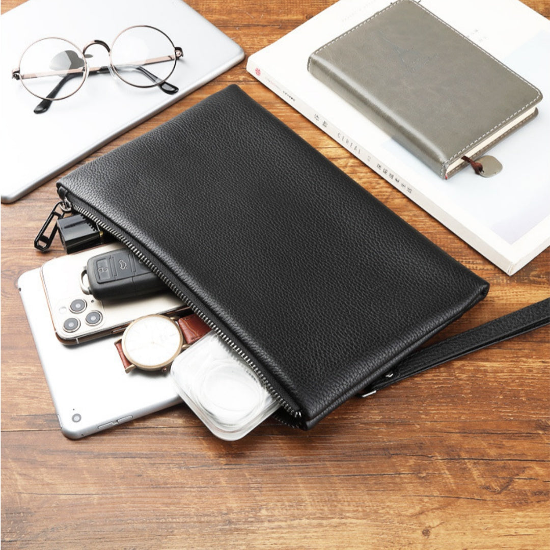 Black Leather Wallet with Card Slots Coin Pocket and Phone Holder for Men