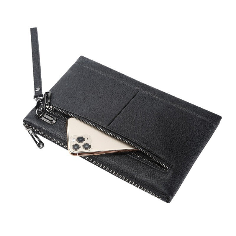 Black Leather Wallet with Card Slots Coin Pocket and Phone Holder for Men