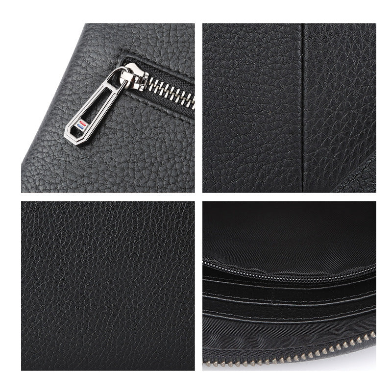 Black Leather Wallet with Card Slots Coin Pocket and Phone Holder for Men