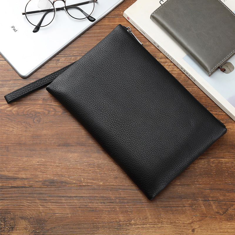 Black Leather Wallet with Card Slots Coin Pocket and Phone Holder for Men