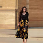 Black Long Sleeve Skirt for Women with Embossed Printing and Comfortable Fit - Teleplus Print long sleeve