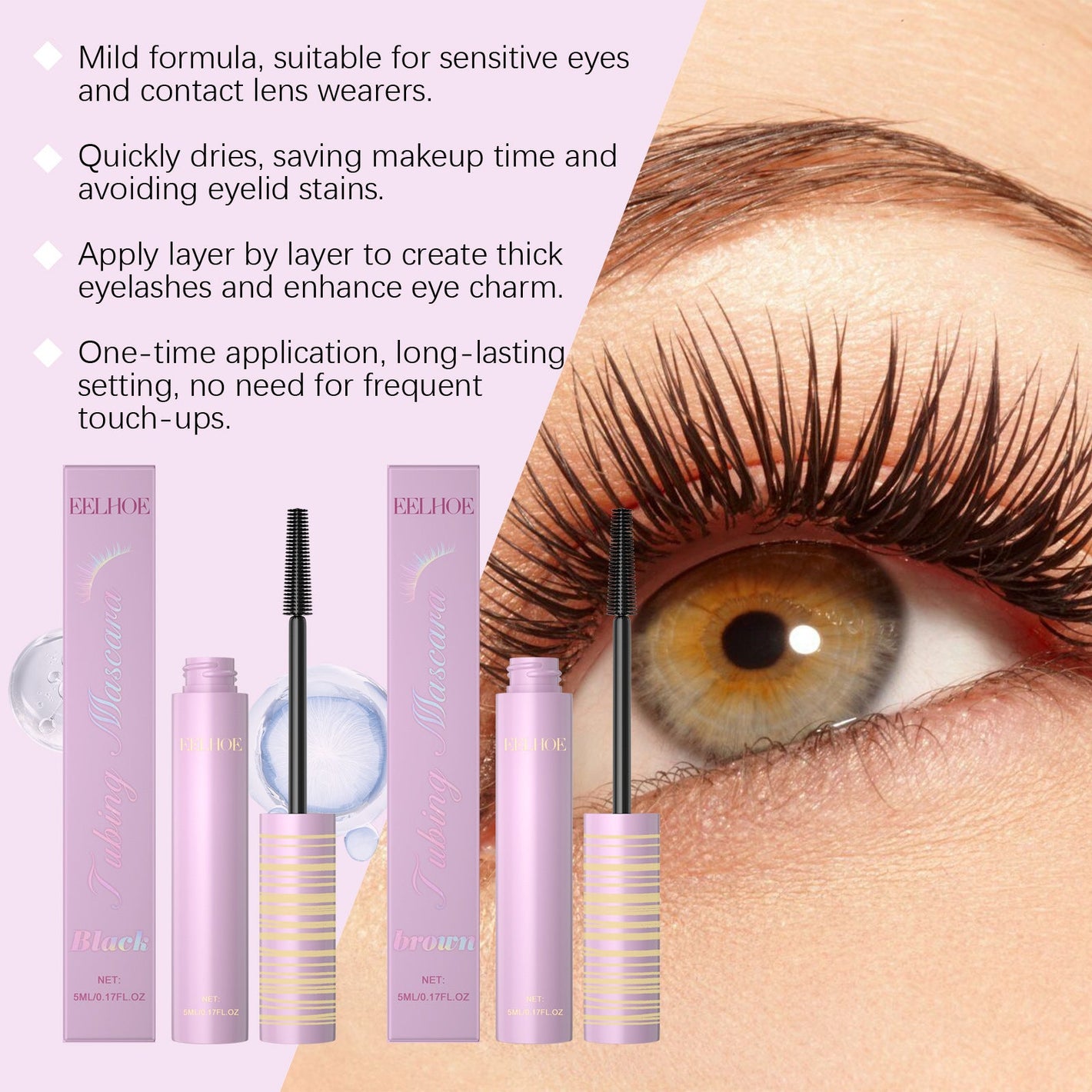 Black Mascara Brush and Comb Lash Tool with Natural Ingredients for Eyes - mascara brush black comb lash tool