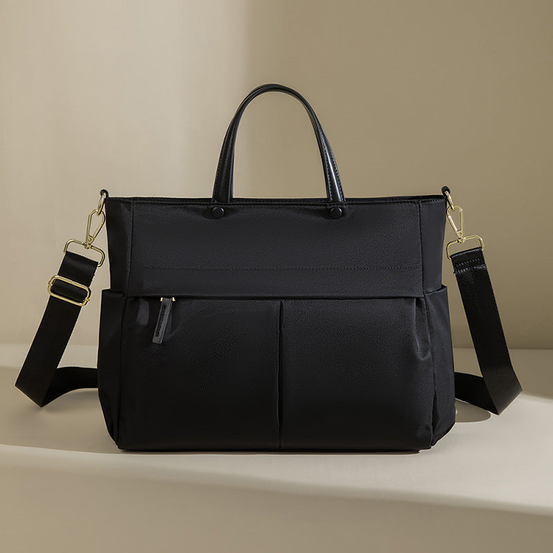 Black Oxford Cloth Tote Bag with Apricot Accents Urban Large Shoulder