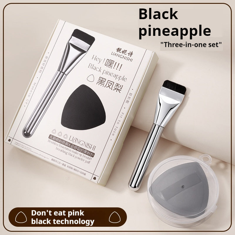 Black Pineapple CP Brush Set Powder with Soft Double Sided Puff - pineapple cp brush set powder soft double sided