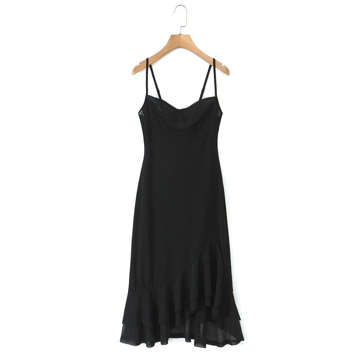 Black Polyester Skirt Dress with Sling Style for Women