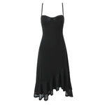 Black Polyester Skirt Dress with Sling Style for Women