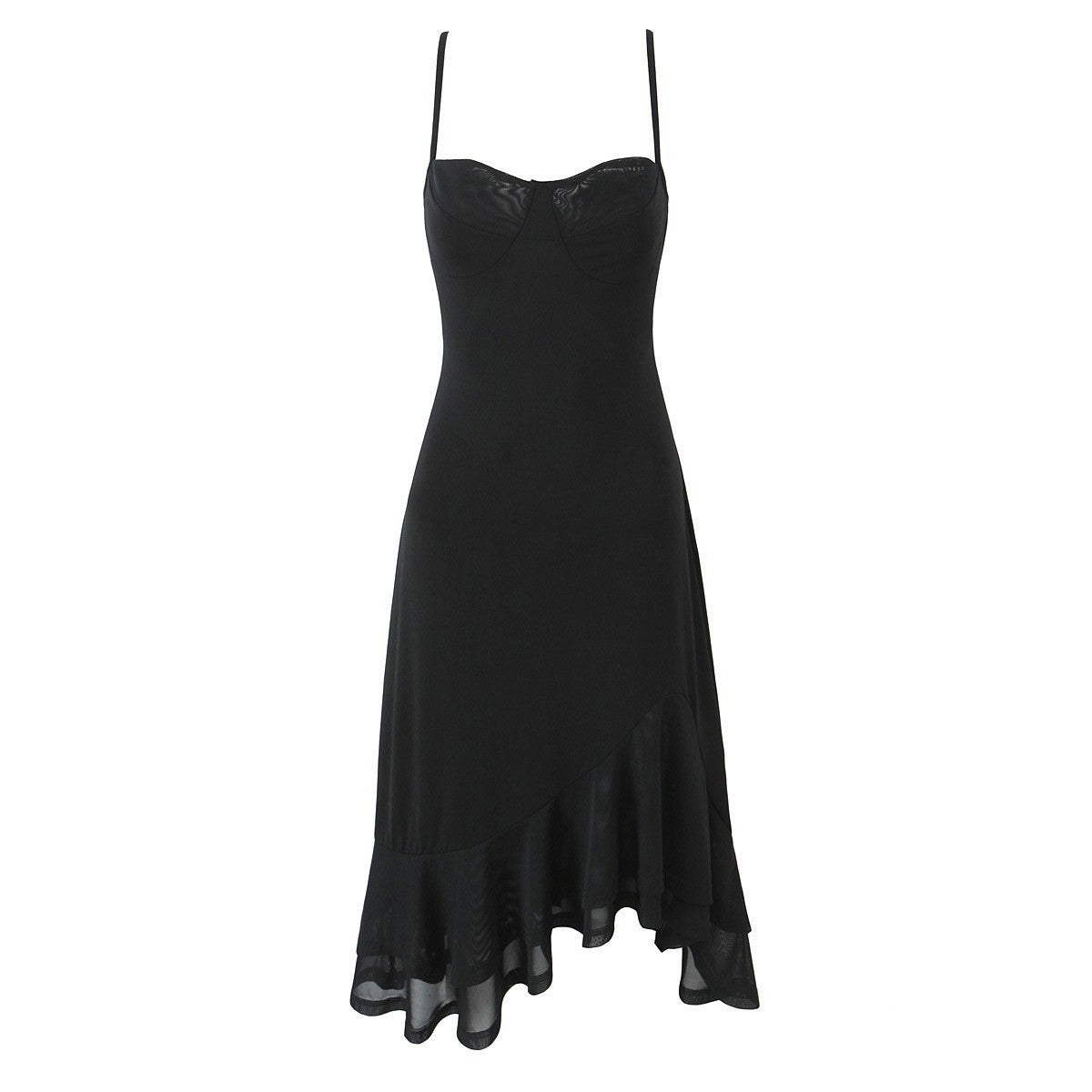 Black Polyester Skirt Dress with Sling Style for Women