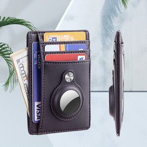 Black PU Leather Card Holder with ID and Slots for United States Customers - Ultra-Thin Anti-Theft Sneaky Wallets