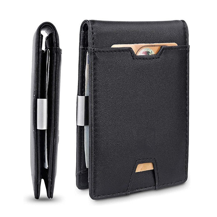 Black PU Leather Luggage Wallet with Carbon Fiber Cover for United States Travel - Manly That Holds Cash
