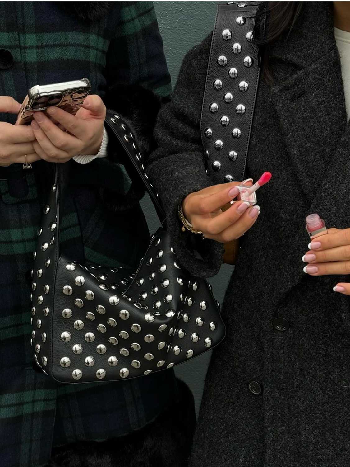 Black Rivet Underarm Shoulder Bag with Metal Motorcycle Design - rivet underarm shoulder black metal motorcycle bag