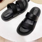 Black Sheepskin Flat Heel Slippers with Rubber Foam Sole - Teleplus black sheepskin flat rubber foam sole heel
