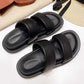 Black Sheepskin Flat Heel Slippers with Rubber Foam Sole - Teleplus black sheepskin flat rubber foam sole heel