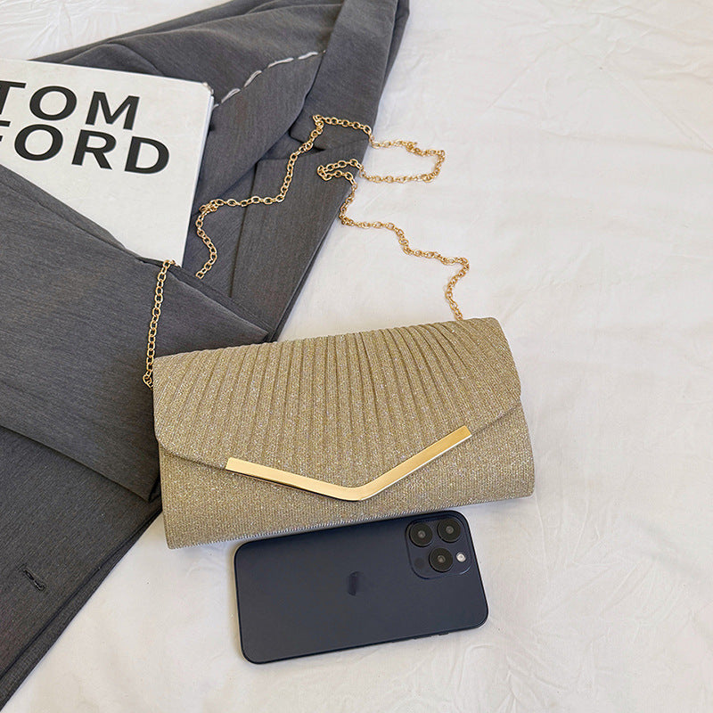 Black Silver Gold Chain Crossbody Bag for Evening Dinner - evening dinner chain crossbody bag