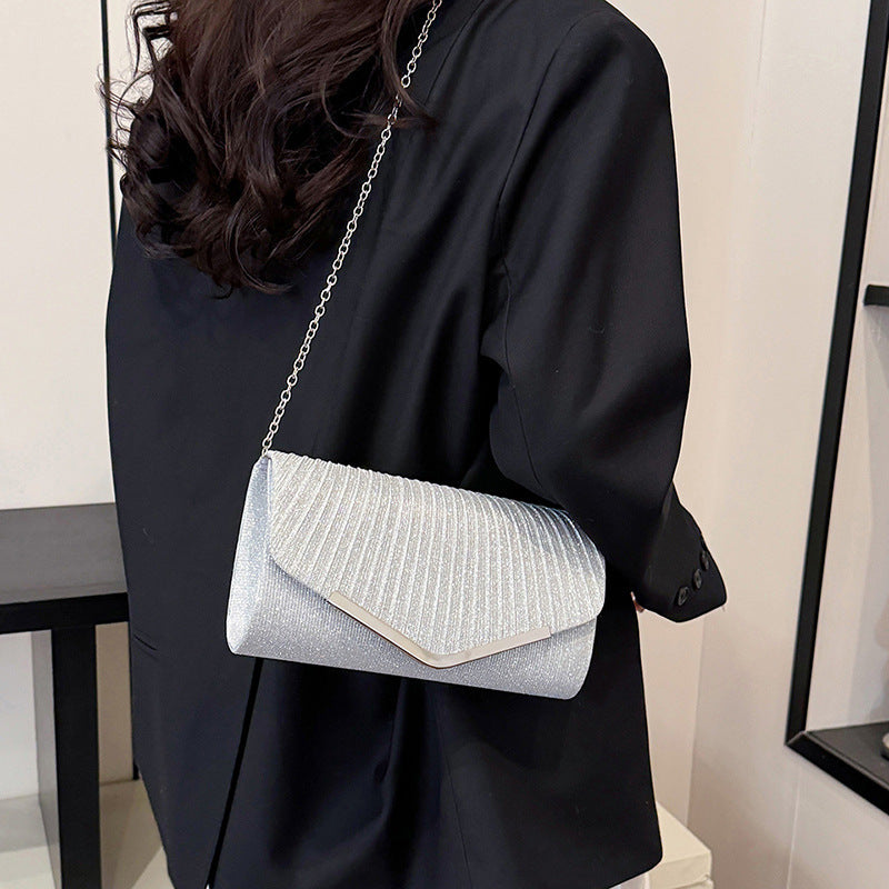 Black Silver Gold Chain Crossbody Bag for Evening Dinner - evening dinner chain crossbody bag