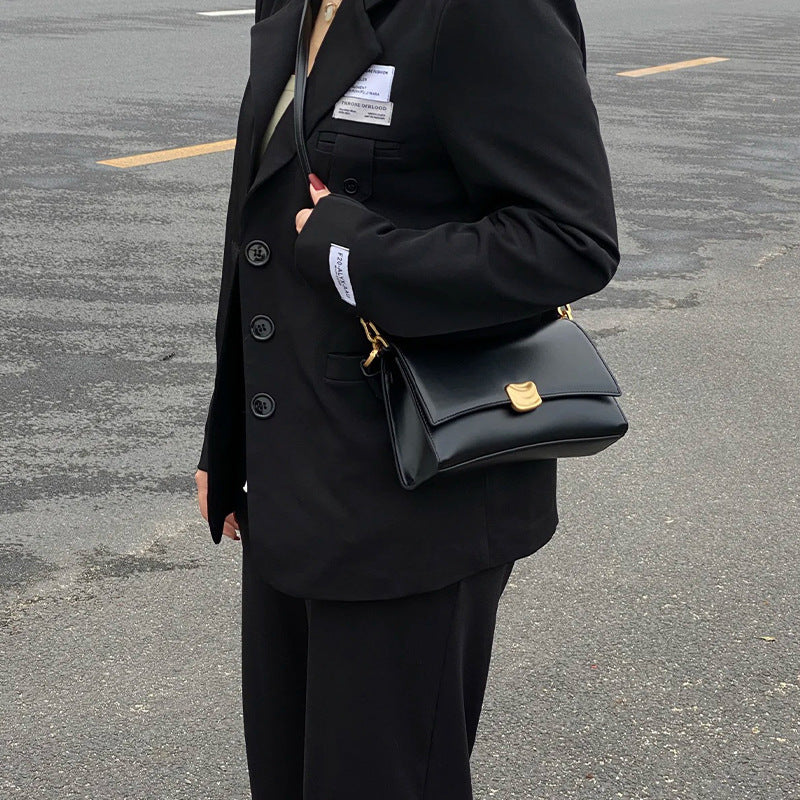 Black Underarm Baguette Bag Portable Crossbody with Double Shoulder Connector - Teleplus black underarm baguette bag