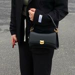 Black Underarm Baguette Bag Portable Crossbody with Double Shoulder Connector - Teleplus black underarm baguette bag