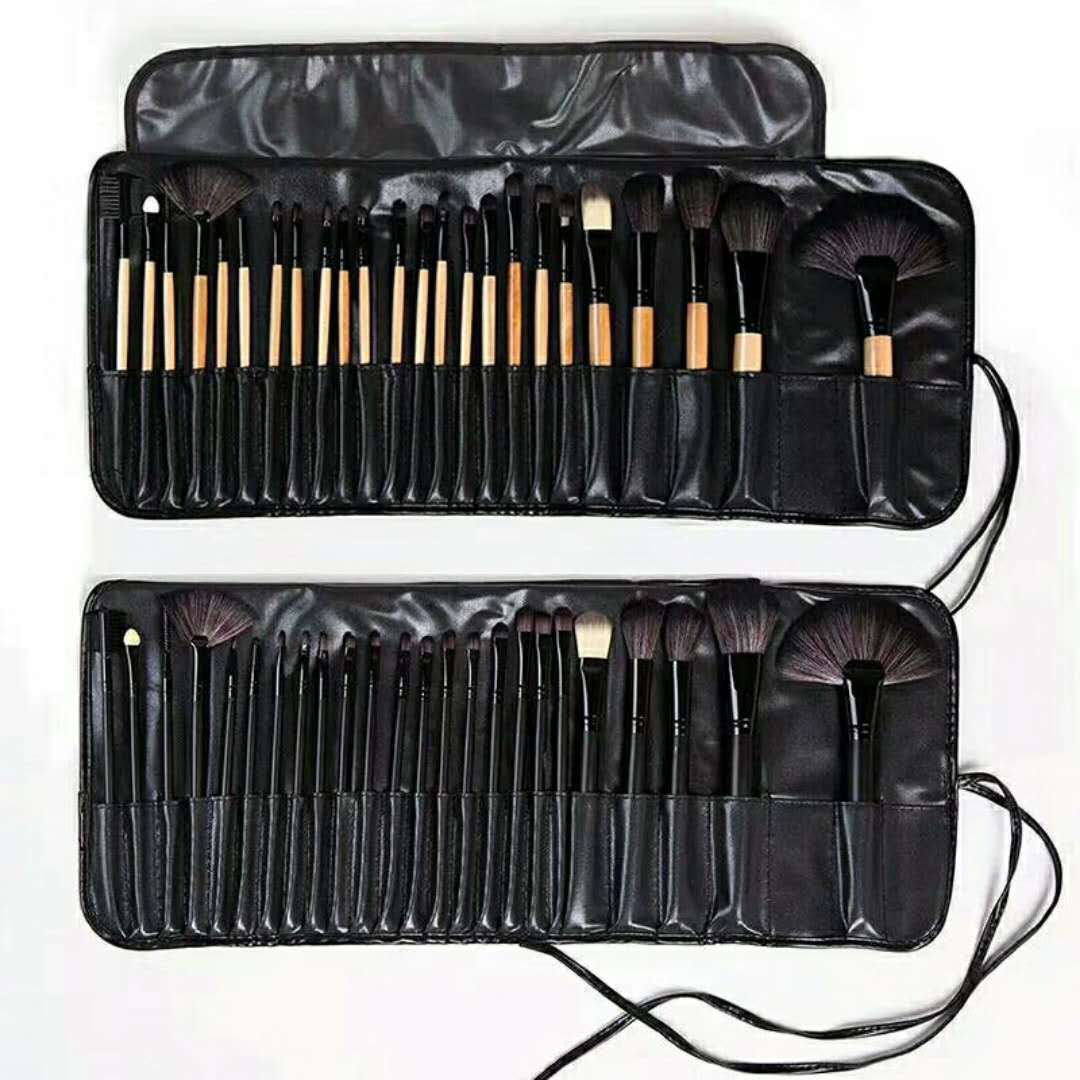 Black Wood Color 24 pcs Makeup Brush Set with Horse Hair Bristles - Teleplus horse hair black wood color makeup brush