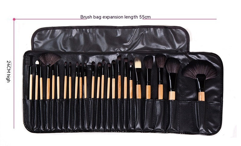Black Wood Color 24 pcs Makeup Brush Set with Horse Hair Bristles - Teleplus horse hair black wood color makeup brush