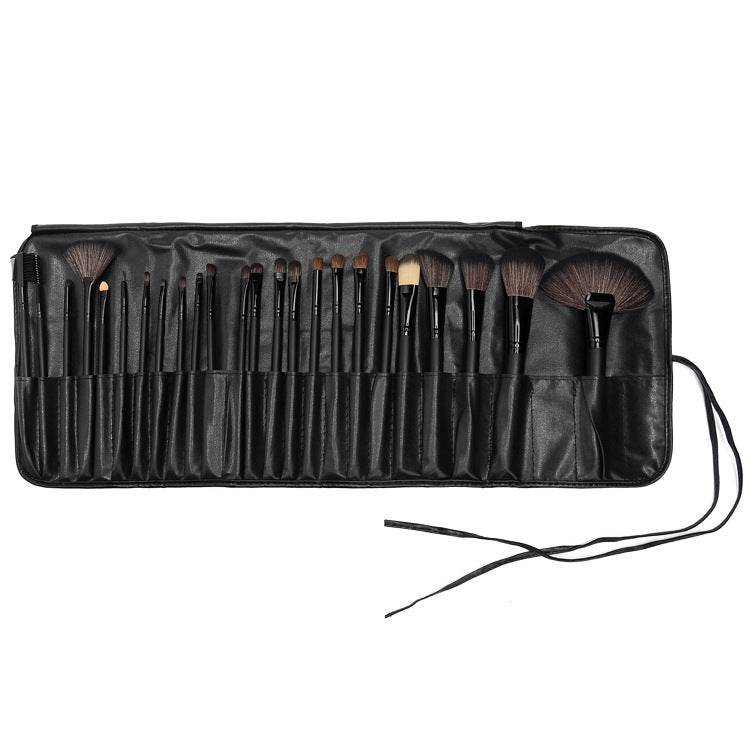 Black Wood Color 24 pcs Makeup Brush Set with Horse Hair Bristles - Teleplus horse hair black wood color makeup brush