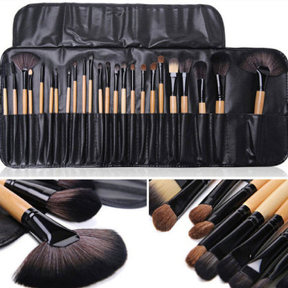 Black Wood Color 24 pcs Makeup Brush Set with Horse Hair Bristles - Teleplus horse hair black wood color makeup brush