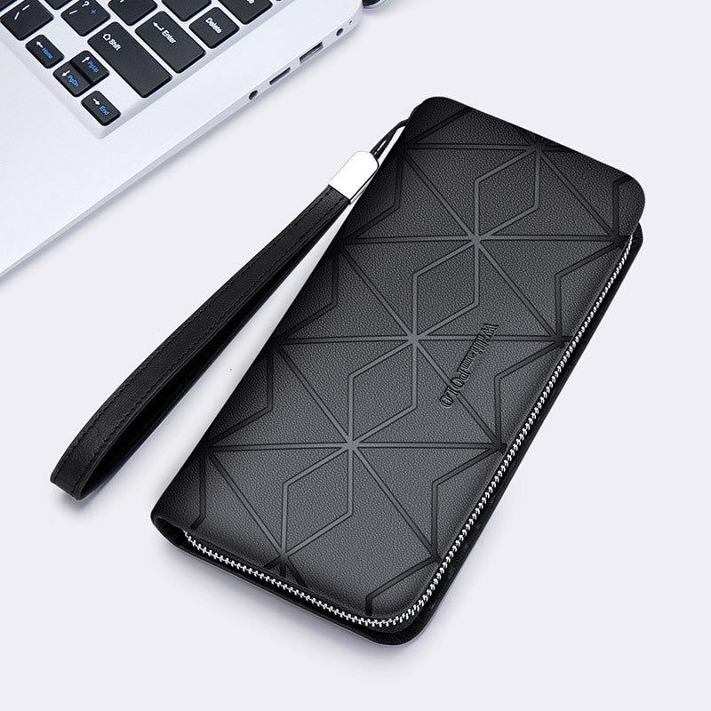 Blue Black Geometric Pattern Leather Lining for Mens Accessories in United States - Manly Clutch Wallet Chasing Cash