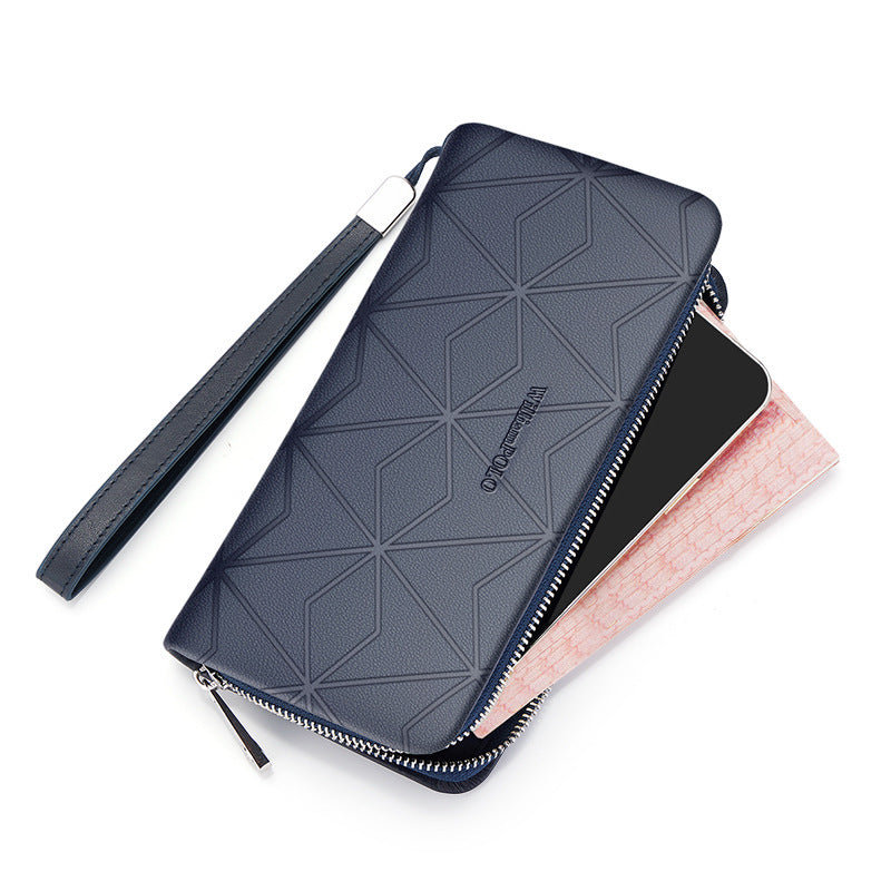 Blue Black Geometric Pattern Leather Lining for Mens Accessories in United States - Manly Clutch Wallet Chasing Cash