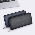 Blue Black Geometric Pattern Leather Lining for Mens Accessories in United States - Manly Clutch Wallet Chasing Cash