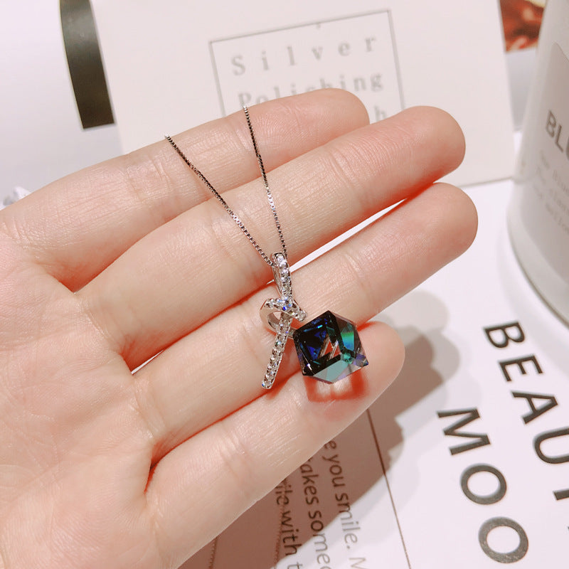 Sterling Silver Blue Crystal Necklace with 41cm Chain and 5cm Extension - For Graceful Fashionistas blue crystal