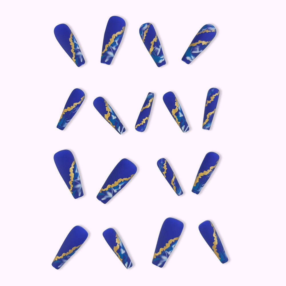 Blue Flame Marbling Fake Nails with Glue Pack of 24 - Teleplus blue flame marbling fake nail