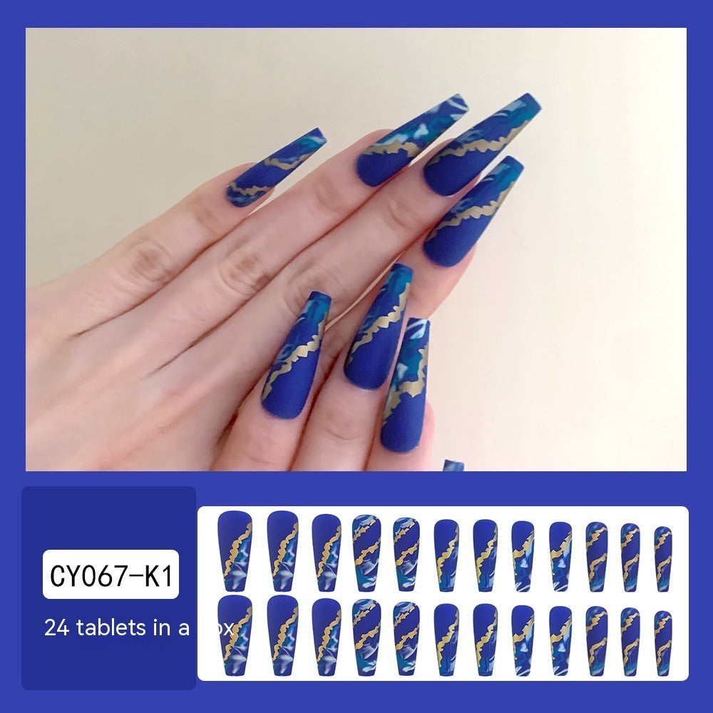 Blue Flame Marbling Fake Nails with Glue Pack of 24 - Teleplus blue flame marbling fake nail