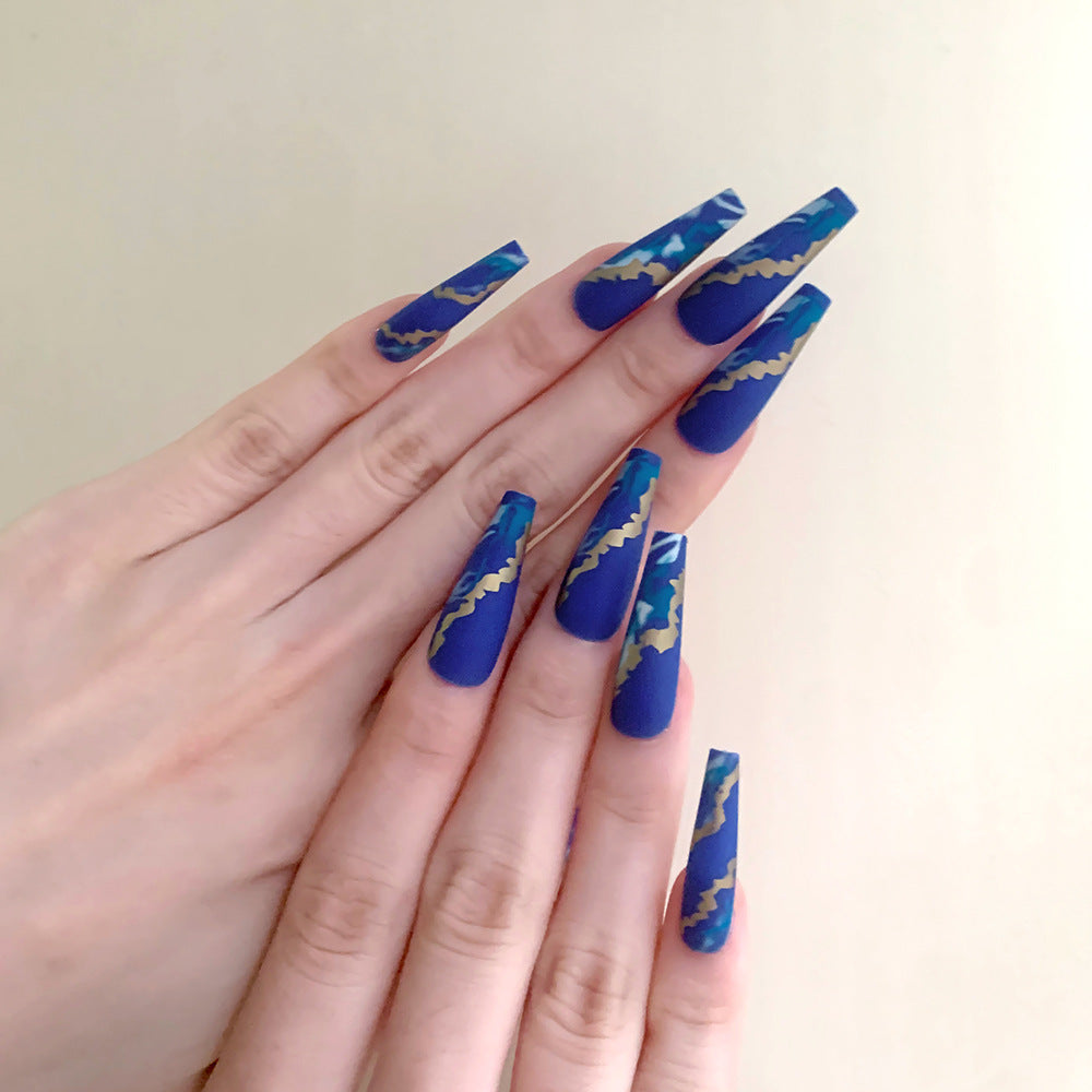 Blue Flame Marbling Fake Nails with Glue Pack of 24 - Teleplus blue flame marbling fake nail