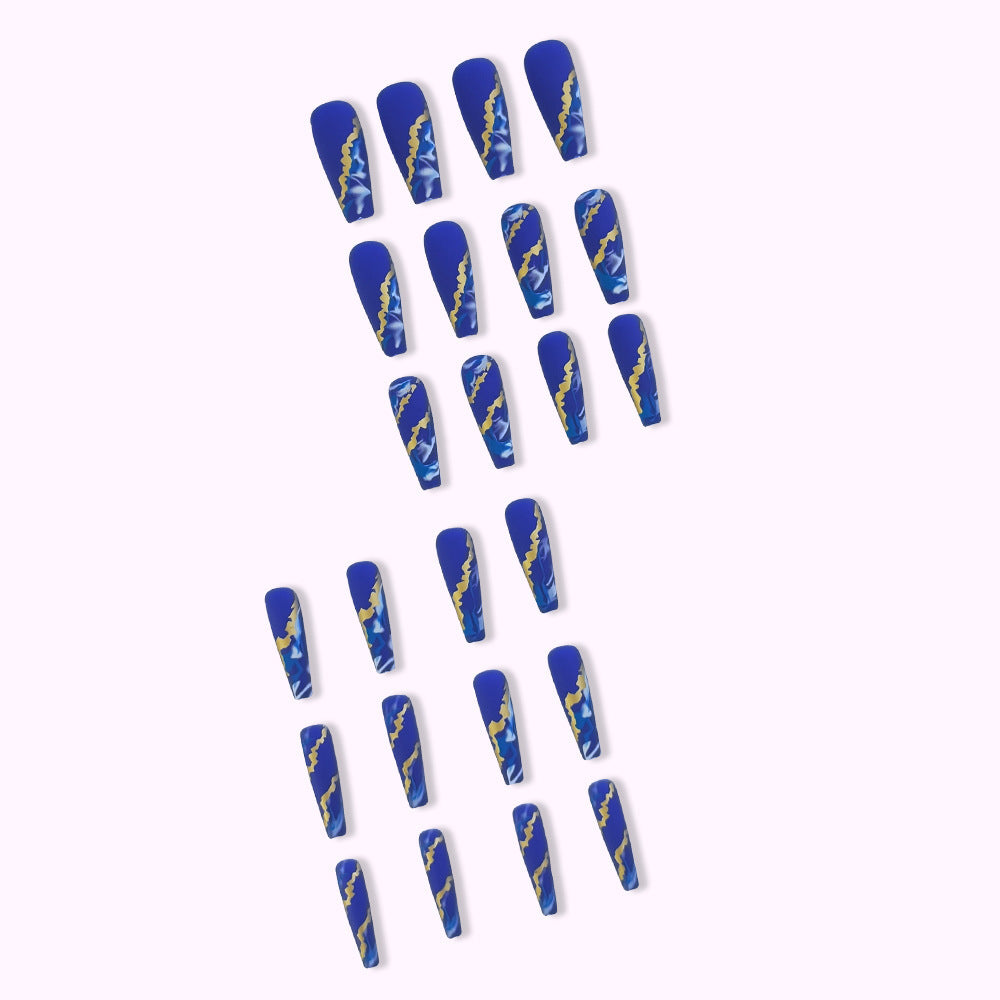 Blue Flame Marbling Fake Nails with Glue Pack of 24 - Teleplus blue flame marbling fake nail
