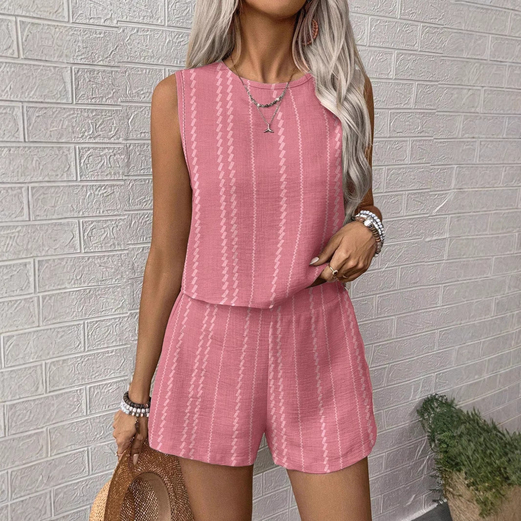 Blue Green Pink Plaid Polyester Sleeveless Pants Set for Women - Teleplus Womens Fabric