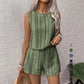 Blue Green Pink Plaid Polyester Sleeveless Pants Set for Women - Teleplus Womens Fabric