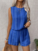Blue Green Pink Plaid Polyester Sleeveless Pants Set for Women - Teleplus Womens Fabric